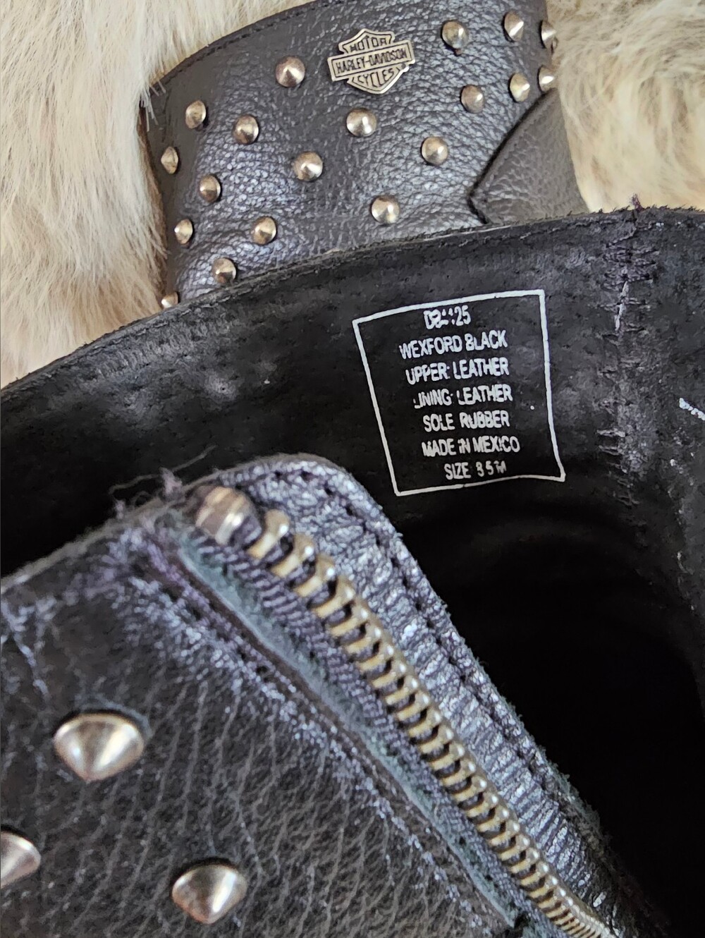 Harley-Davidson Black Leather Studded Zip Ankle Boots - Picture 7 of 8